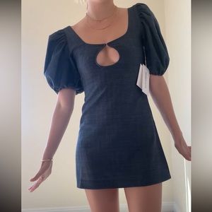 Blue Puff Sleeve Sheath Mini Dress